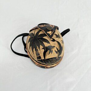 Handmade Coconut  Purse With Dolphin & Palm Tree‎ Design By Pele Jamaica